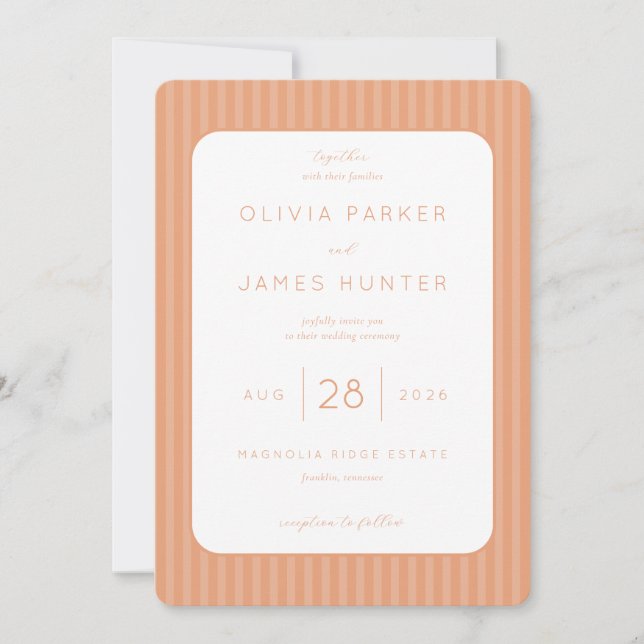 Elegant Peach Minimalist Wedding Invitation (Devant)