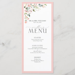 Elégant Peach Pink Aquarelle Floral Menu Mariage