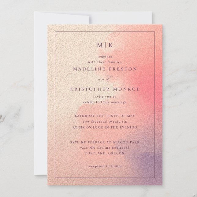 Elegant Peach Pink Wedding Invitation (Devant)