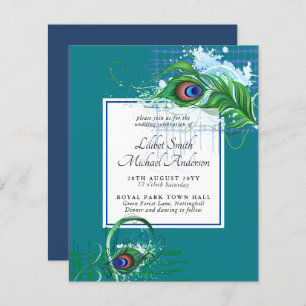 Elégant PEACOCK FEATHER Mariage Inviter BUDGET