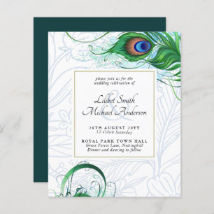 Elégant PEACOCK FEATHER Mariage Inviter BUDGET
