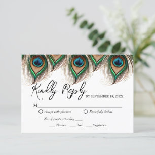 Elégant Peacock Feather Wedding Carte RSVP