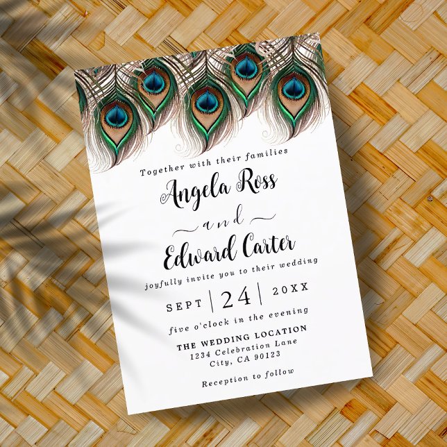 Elegant Peacock Feather Wedding Invitation (Créateur téléchargé)
