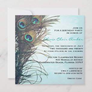 Elégant Peacock Feathers Anniversaire Invitation d