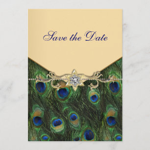 Elégant Peacock Or Invitations de mariage