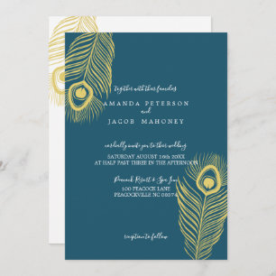 Elégant Peacock Or Invitations de mariage