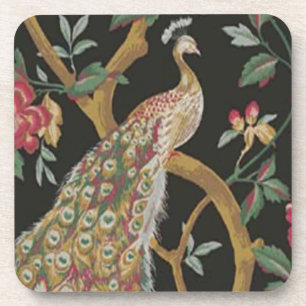 Elégant Peacock Sur Dessous de verre Noirs