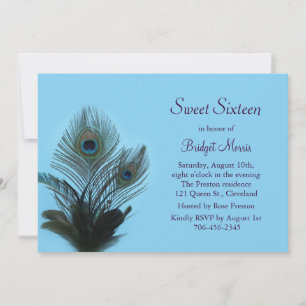 Elégant Peacock Sweet sixteen Invitation turquoise