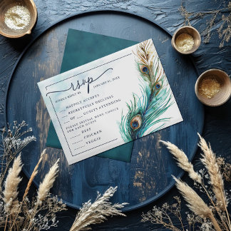 Elégant Peacock & Turquoise - Lavish RSVP Card