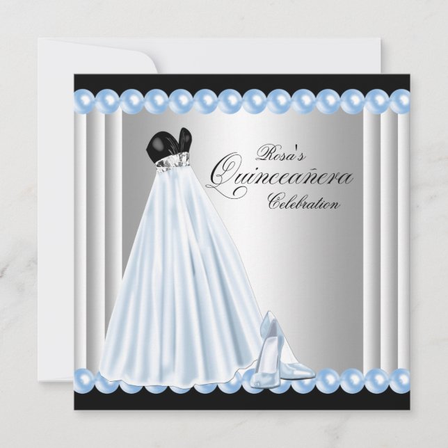 Elégant Pearl Baby Blue Quinceanera Invitations (Devant)
