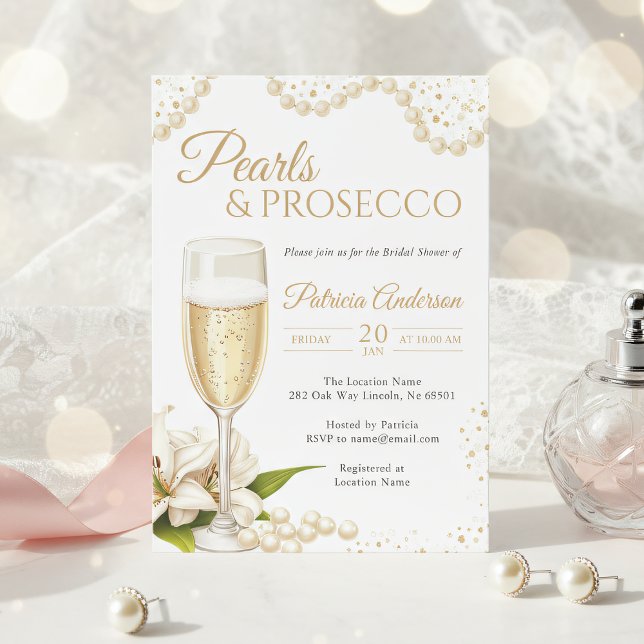 Elegant Pearls & Prosecco Bridal Shower Invitation (Créateur téléchargé)