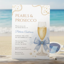 Elegant Pearls & Prosecco Bridal Shower Invitation