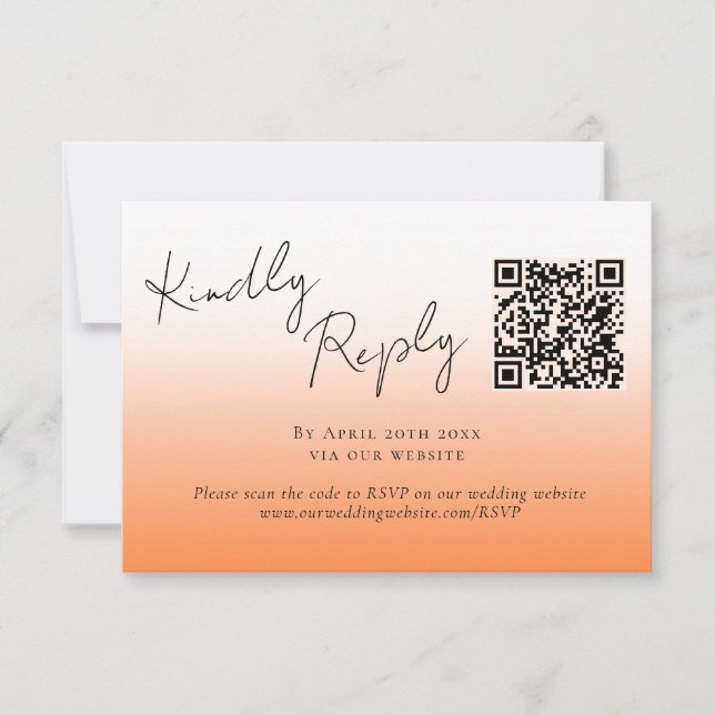 Elégant Pêche Orange Fuzz QR Code Mariage RSVP (Devant)