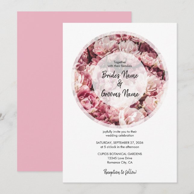 Elégant Peonies roses Invitations de mariage (Devant / Derrière)