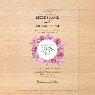 Elégant Peonies roses Invitations de mariage