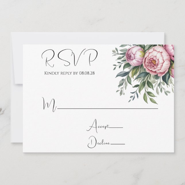 Elégant Peony Floral Wedding Cartes RSVP (Devant)