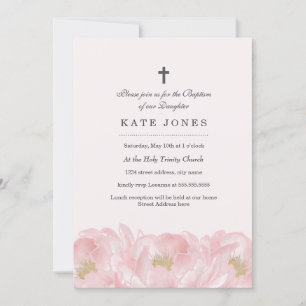 Élégant Peony rose Baptême Invitation