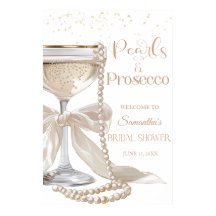 Élégant Perles et Prosecco Affiche de Baby Shower