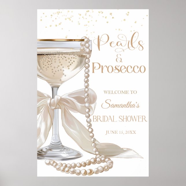 Élégant Perles et Prosecco Affiche de Baby Shower  (Devant)