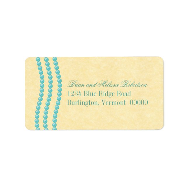 Elégant perles Étiquettes de adresse, Aqua (Devant)