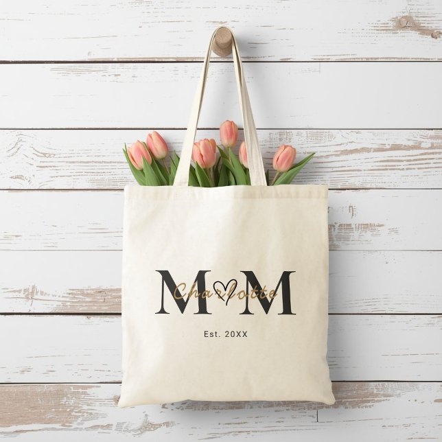 Elegant Personalized Mom Name Est Year Tote Bag (Créateur téléchargé)