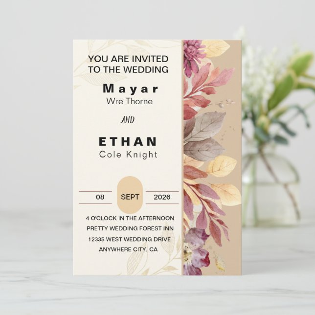 Elégant Personnalisable Mariage Floral Invitation (Debout devant)