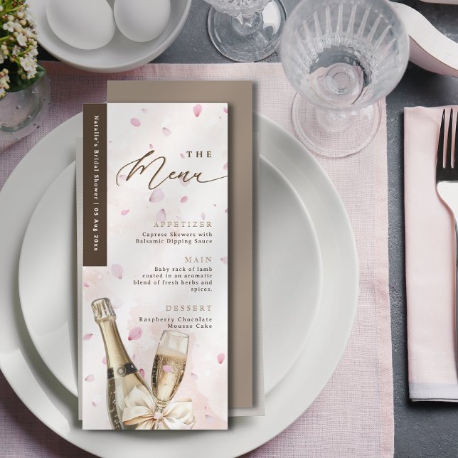 Elégant pétales de bulle Coquette Pink Carte Menu (Elegant Bubbly Petals Coquette Pink Menu Card)