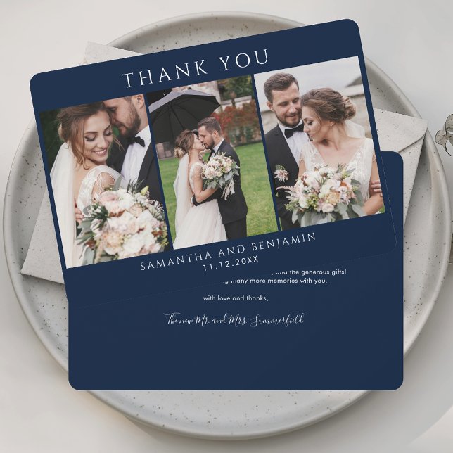 Elégant Photo Collage Mariage Carte de remerciemen (Elegant Photo Collage Wedding Thank You Card)