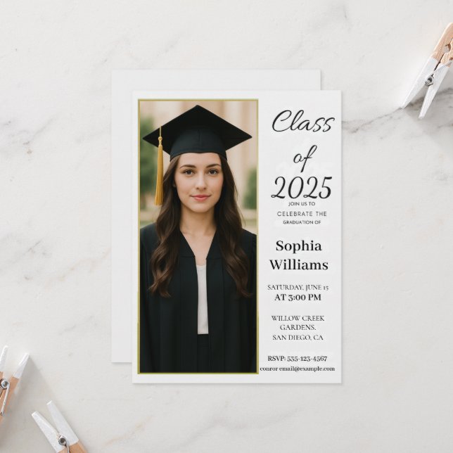 Elegant Photo Graduation Invitation –Class of 2025 (Devant/Arrière en situation)