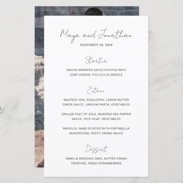 Elegant Photo Modern Wedding Menu (Devant / Derrière)