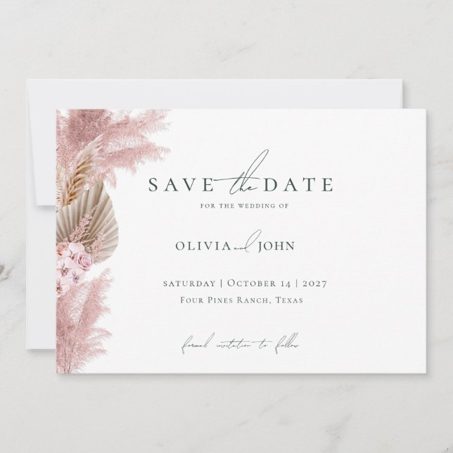 Elegant Photo Pampas Grass Wedding Save the Date  (Devant)