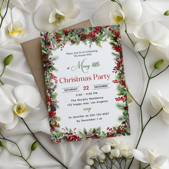 Elégant Pine & Berry Christmas Party Invitation (Créateur téléchargé)