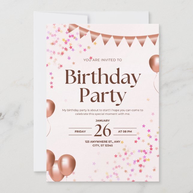 Elegant Pink Birthday Party Invitation Card (Devant)