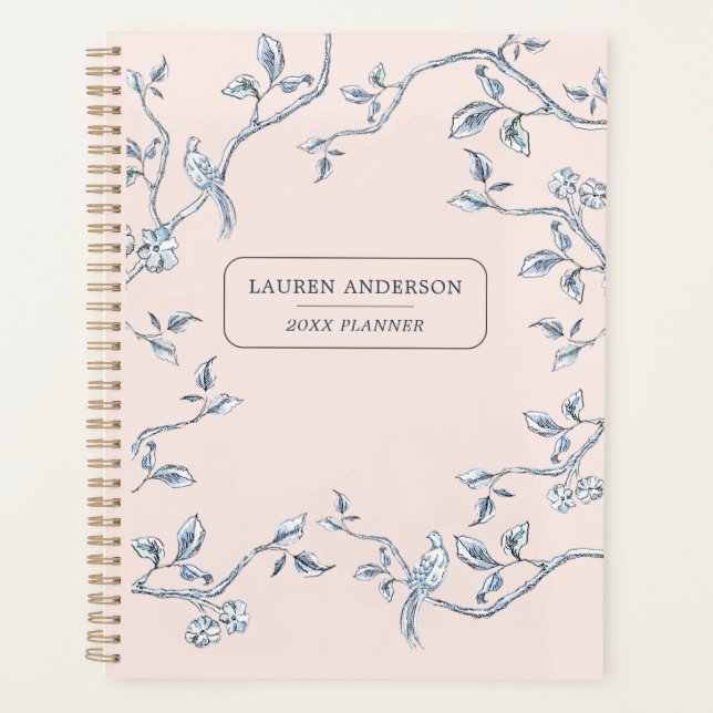 Élégant Pink & blue French toile Planner (Devant)