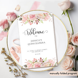 Élégant Pink Blush Rose Gold Quinceanera Programme