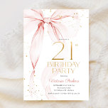 Elegant Pink Bow 21st Birthday Invitation<br><div class="desc">Elegant pink bow 21st birthday invitation. Feminine design in blush pink and gold. Features trendy watercolor coquette bow,  and modern typography font. Perfect for an elegant style women's bday celebration. Personalize with your own details. Printed Zazzle invitations or instant download digital printable template.</div>