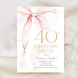 Elegant Pink Bow 40th Birthday Invitation<br><div class="desc">Elegant pink bow 40th birthday invitation. Feminine design in blush pink and gold. Features trendy watercolor coquette bow,  and modern typography font. Perfect for an elegant style women's bday celebration. Personalize with your own details. Printed Zazzle invitations or instant download digital printable template.</div>