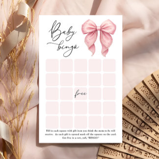 Elegant Pink Bow Baby Bingo Game