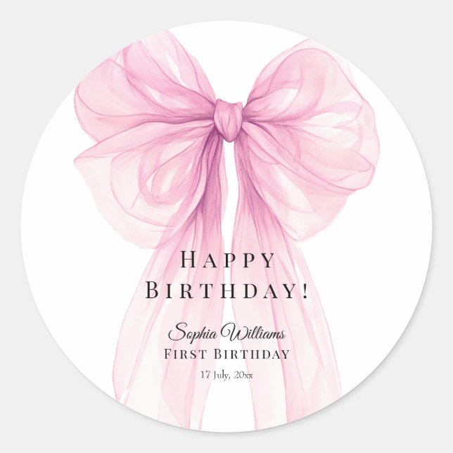 Elegant Pink Bow Birthday Stickers (Devant)