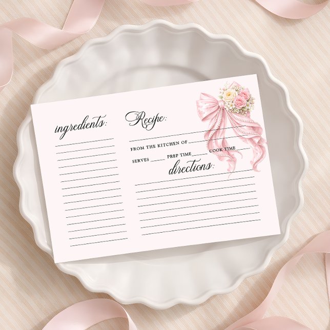 Elegant Pink Bow Bridal Shower Recipe Card (Créateur téléchargé)