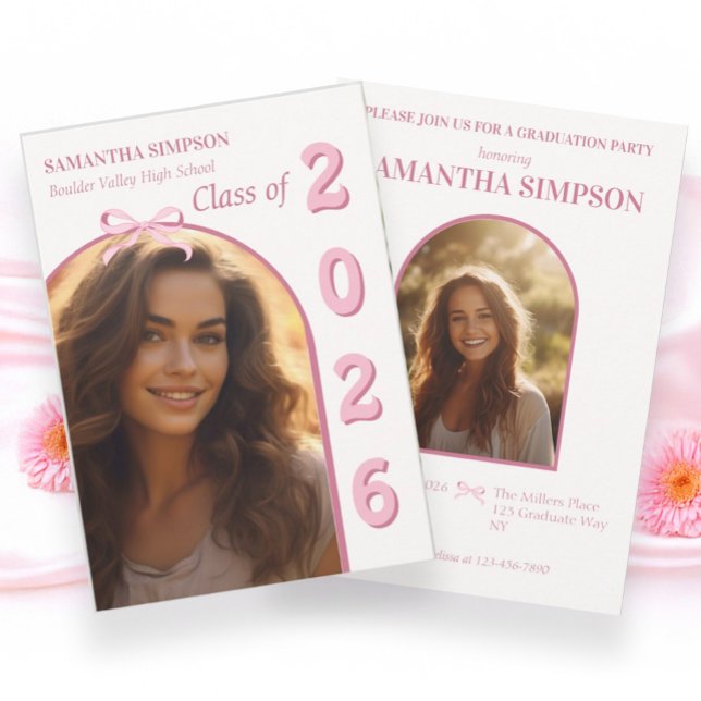 Elegant Pink Bow Graduation Invitation (Créateur téléchargé)