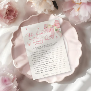Elégant Pink Bow Qui Connaît Mommy Baby shower Jeu