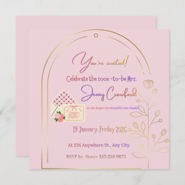 Elegant Pink Bridal Shower Invitation | Modern Arc (Devant / Derrière)
