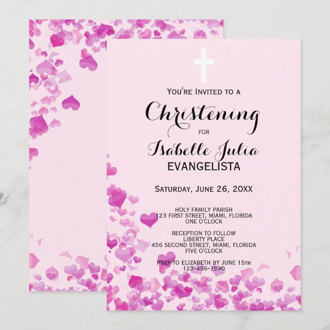 Elegant Pink CHRISTENING Événement Invitation (Devant / Derrière)