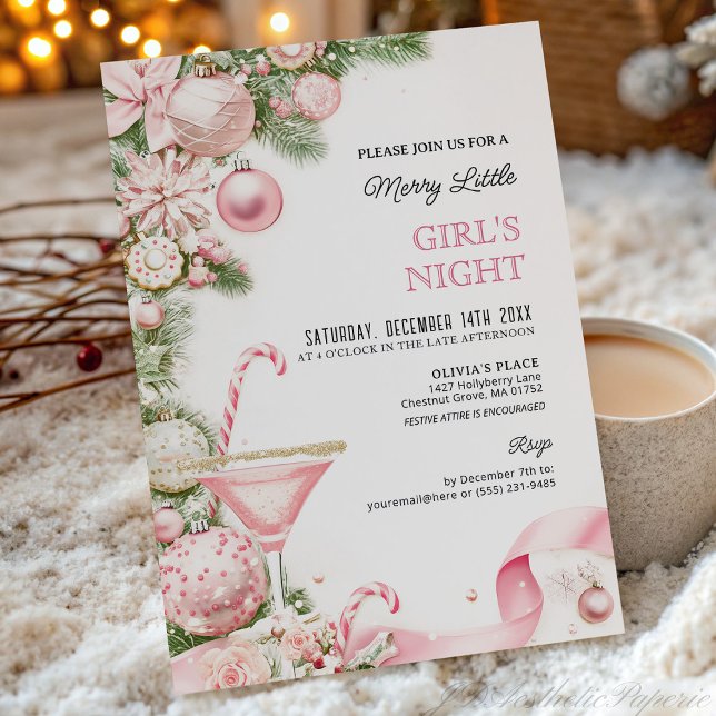 Elegant Pink Christmas Girls Night Invitation  (Créateur téléchargé)