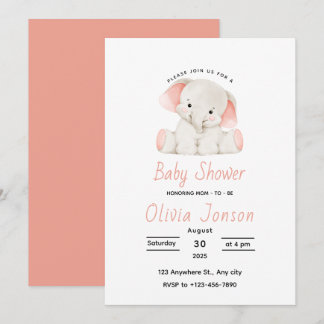 Elegant Pink Elephant Baby Shower Invitation