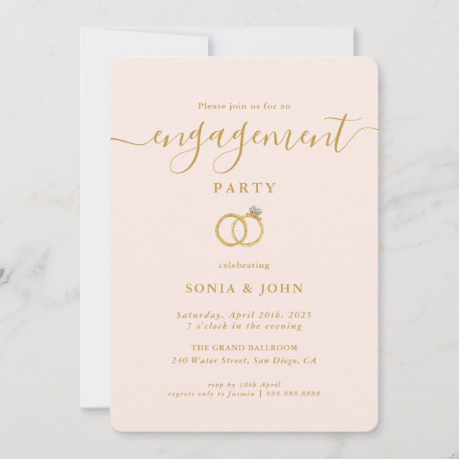 Elegant Pink et or invitation de la partie de fian (Devant)