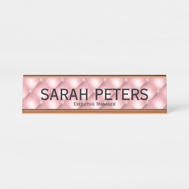 Élégant Pink Executive Manager Bureau Nom Plaque (Devant)