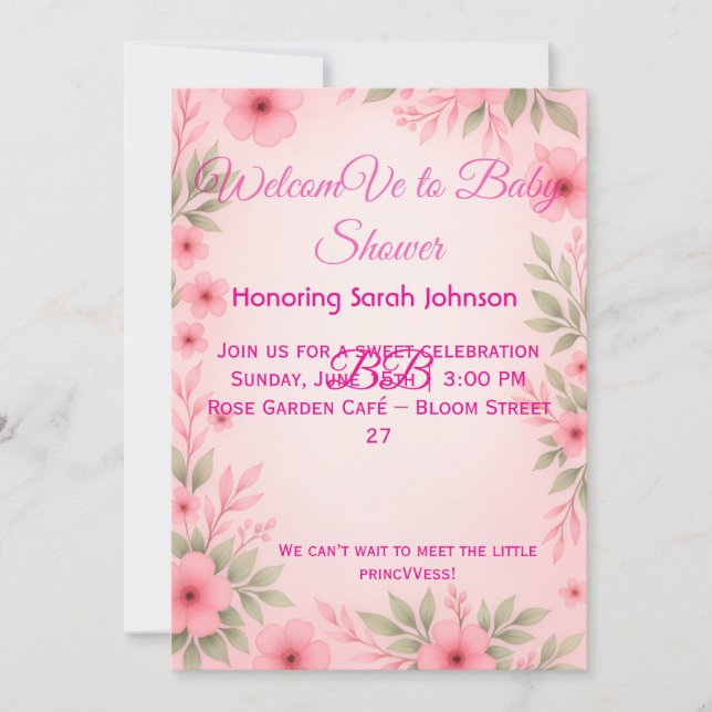 Elegant Pink Floral Baby Shower Invitation (Devant)