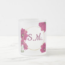 Elegant Pink Floral Gold Circle Coffee Mug